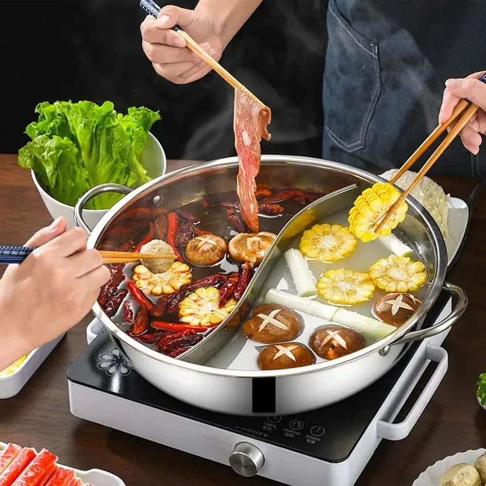28/30cm Twin Divided Hot Pot Stainless Steel Hotpot Kitchen Cooker Home Cooking Cookware Dish Plate Compatible Cooker Gas Stove stainless steel stock pot stainless steel oil pot stainless steel soup pot