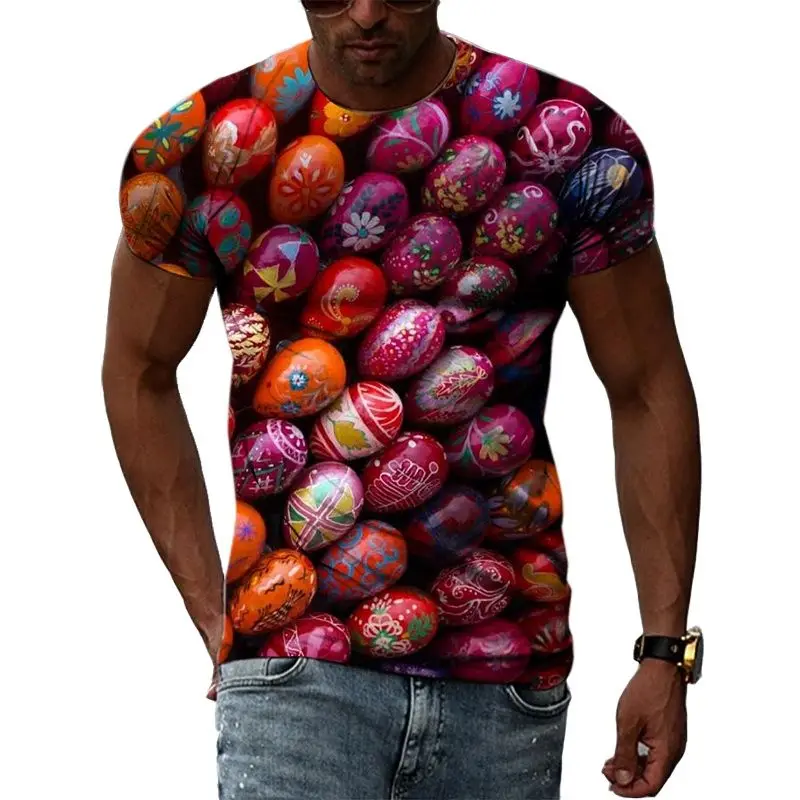 

Футболка унисекс с принтом в виде пасхальных яиц, модная забавная Повседневная тенниска с круглым вырезом, уличная одежда, лето