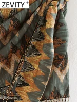 Zevity Women Vintage Geometric Print Knotted Mini Sarong Skirt Faldas Mujer Female Beading Tassel Casual Zipper Vestidos QUN1436 - Image 4