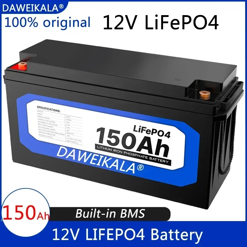 

12V 150Ah LiFePO4 Battery Lithium Iron Phosphate Battery Built-in BMS for Solar Power System RV House Trolling Motor Tax Free