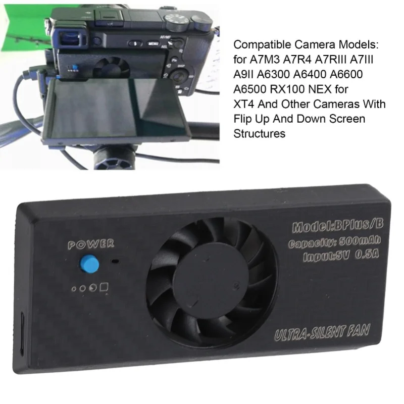 카메라 쿨링 팬 라디에이터 팬 A7M3 A7R4 A7RIII A7III A9II A6300 A6400 A6600 A6500 RX100 NEX XT4 카메라용 플립업 기능 포함