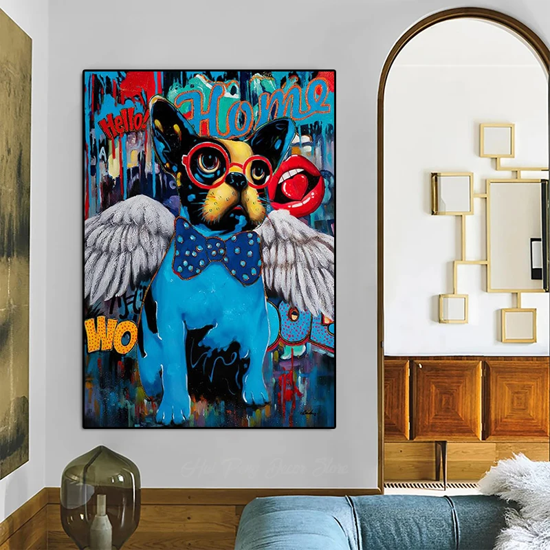 

The Angel Dog Graffiti Canvas Painting Abstract Animal Posters and Prints Modern Pop Wall Decor Artwork Home Room Decor Pictures