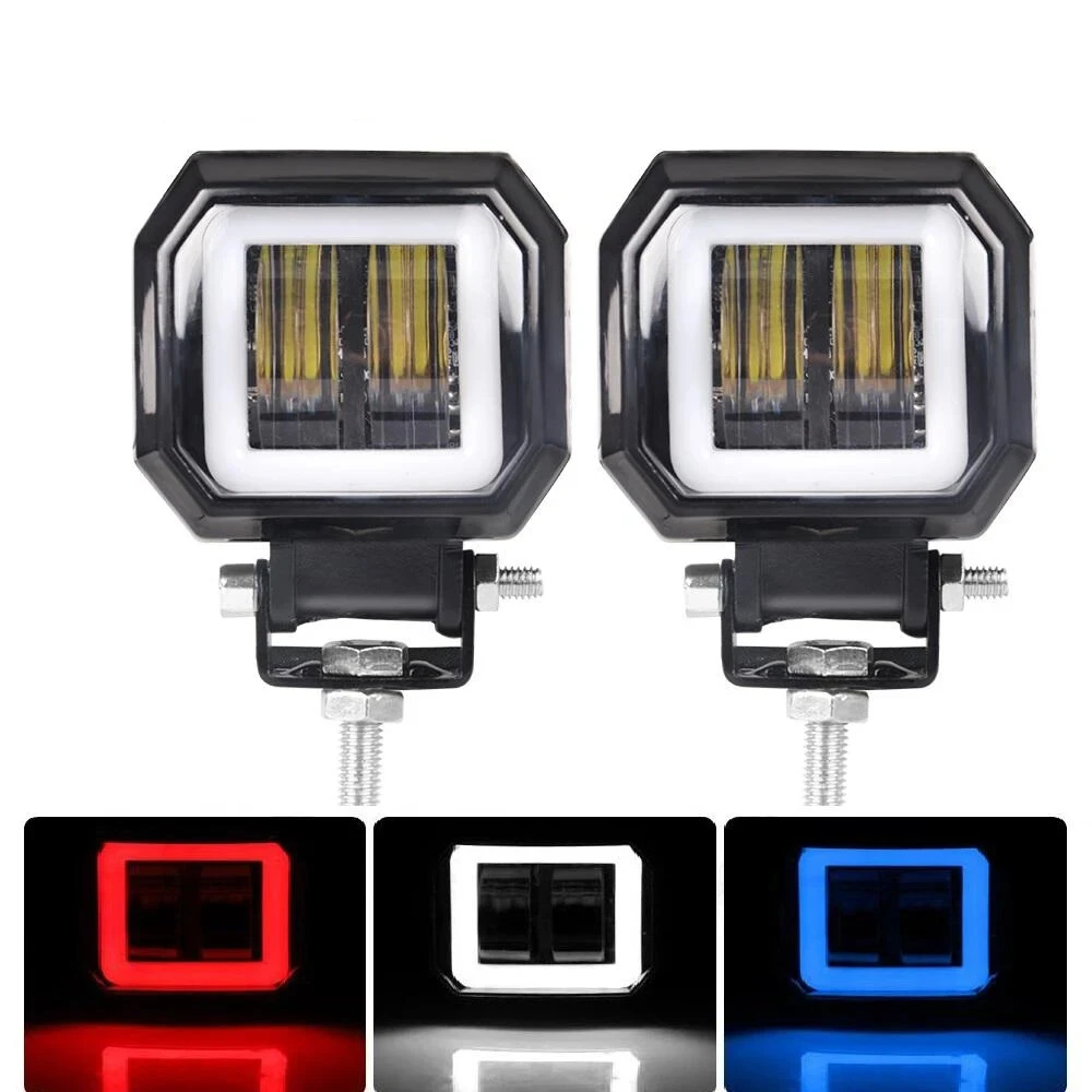 3 Inch 7D Lens LED Work Light Bar Square Car Headlight Halo For Motorcycle Jeeps ATV SUV 12V 24V Angel Eyes Driving Lights