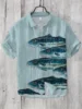 Men's Hawaiian Style Retro Fish Print Short Sleeved Shirt, Casual Linen Top, Loose and Breathable, Fashionable 4