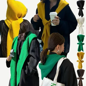 Korea One Piece Scarf Hats For Women Men Spring Autumn Fashion Warm Knitted Hooded Scarf Hat Multiple Usage Accessory Shawl Caps
