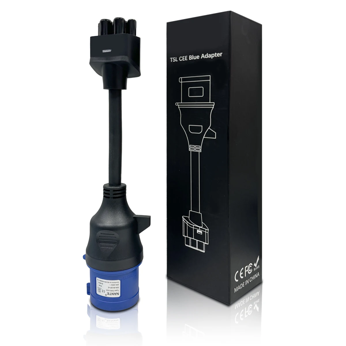 For T-e-sla 3 Pin Blue CEE Adapter T-e-sla Model S,3,X,Y Gen 2 Ev Charger Extension Cord Connector 240V Outlet at 32A 10 Inch
