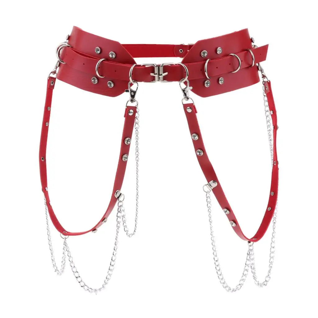 

PU Leather Belt with Rivets Adjustable Hanging Chain