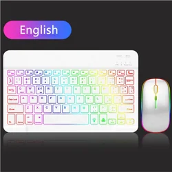 10 - Inch Backlit Bluetooth Keyboard and Mouse Combo with Multilingual Layout - Russian (White Keyboard Mouse)