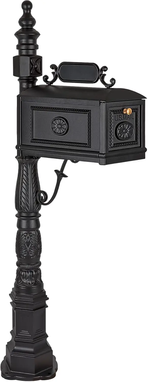 Polar Aurora Barcelona Decorative Post Mailbox Combination Stratford Heavy Duty Postal Mail Box Cast Aluminum(Black) 4