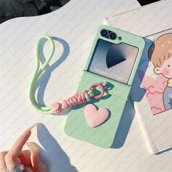 Cute Mint Green Love Heart Portable Rope Phone Case Cover - Z Flip 7FE (A)