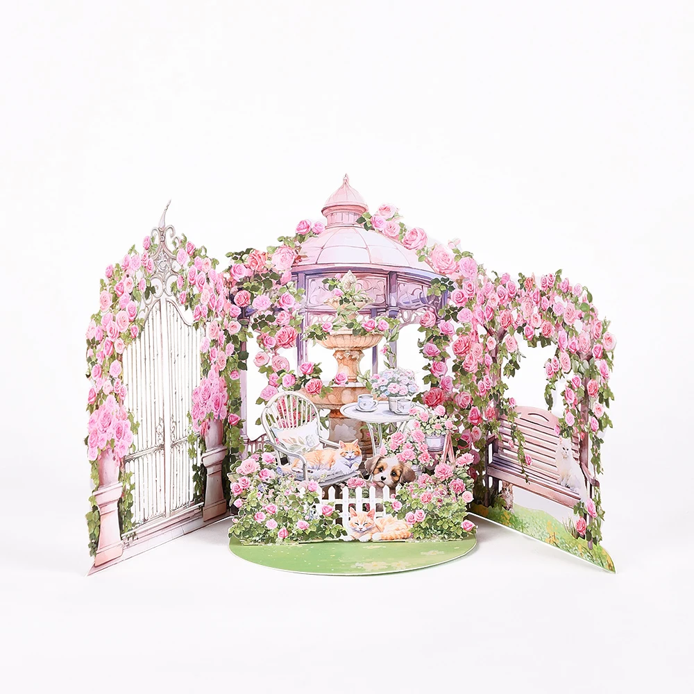 Pink Rose Garden Pop-Up Greeting Card – 3D Flower Birthday Anniversary Gift for Lover, ... - SKU PGC00852 - UGI Packaging