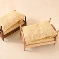 Lit en bois miniature 1:12 pour maison de poupée, décor de chambre à coucher, modèle de simulation de lit simple, jouet d'imitation 1