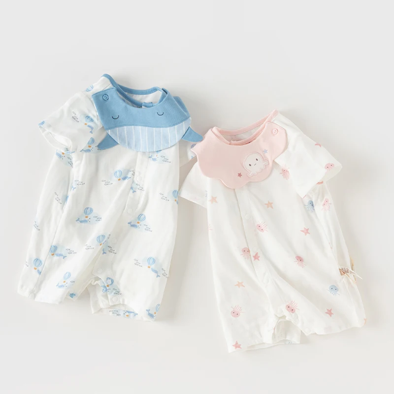 Dave Bella 2024 New Summer Boy’s Girl's Baby Jumpsuit Romper Newborn Creeper Romper Short Sleeve Casual Print DB2240815 5