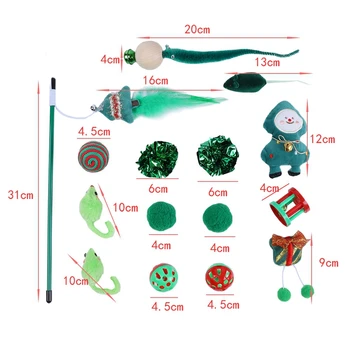 15pcs/set Multi-color Christmas Pet Cat Toy Set Interactive Cat Toys Stick Feather Toy Combination Set PE Sock Packaging Gifts 6