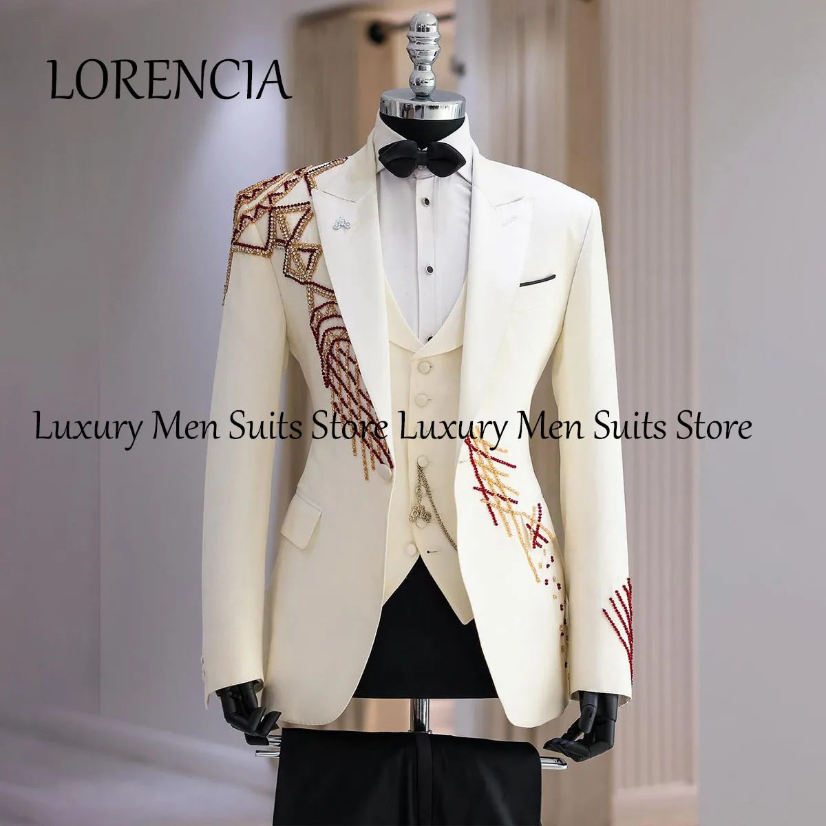 Crystals Men Suits Peaked Lapel Wedding Groom Tuxedos 2 Pieces Sets Male Party Prom Blazer Slim Costume Homme