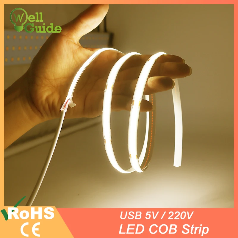 

30M High Bright COB LED Strip Light 220V/USB 5V 320leds/M CRI RA90 3000k-6500k Adhesive Tape Strips For Bedroom Kitchen Lighting