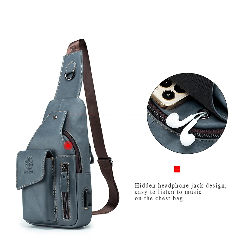 SCHLATUM Genuine Leather Chest Bag Men's Fashion Style Casual Straddle Bag Business Large Capacity Leather Men's