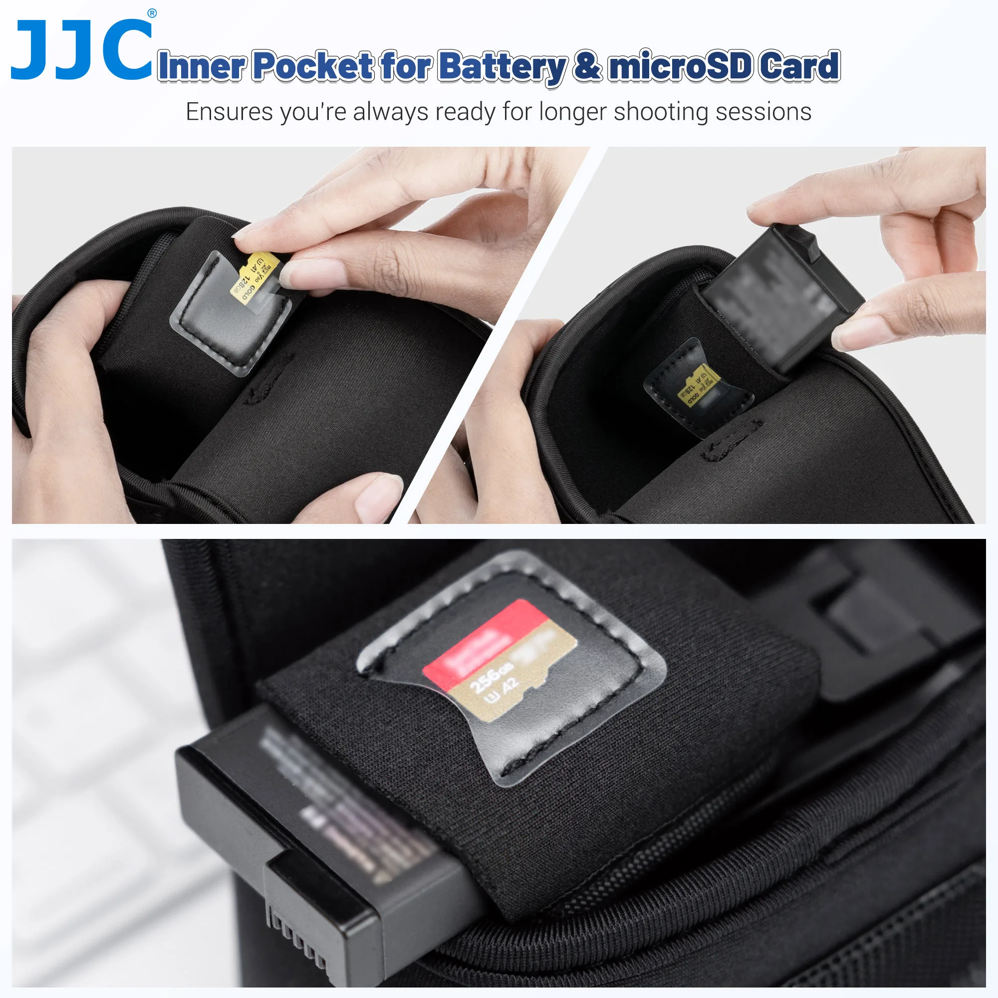 Sacoche pour caméra d'action portée en bandoulière, avec poche avant zippée