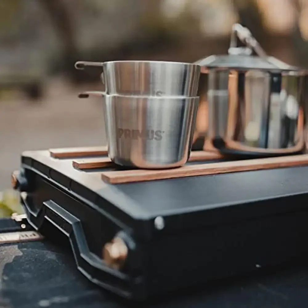 Compact 2-Burner Camping Stove Overlanding Outdoor Cooking Piezo Ignition 10,000 BTU 13,300 BTU 360˚ Lid Removable Lightweight 4