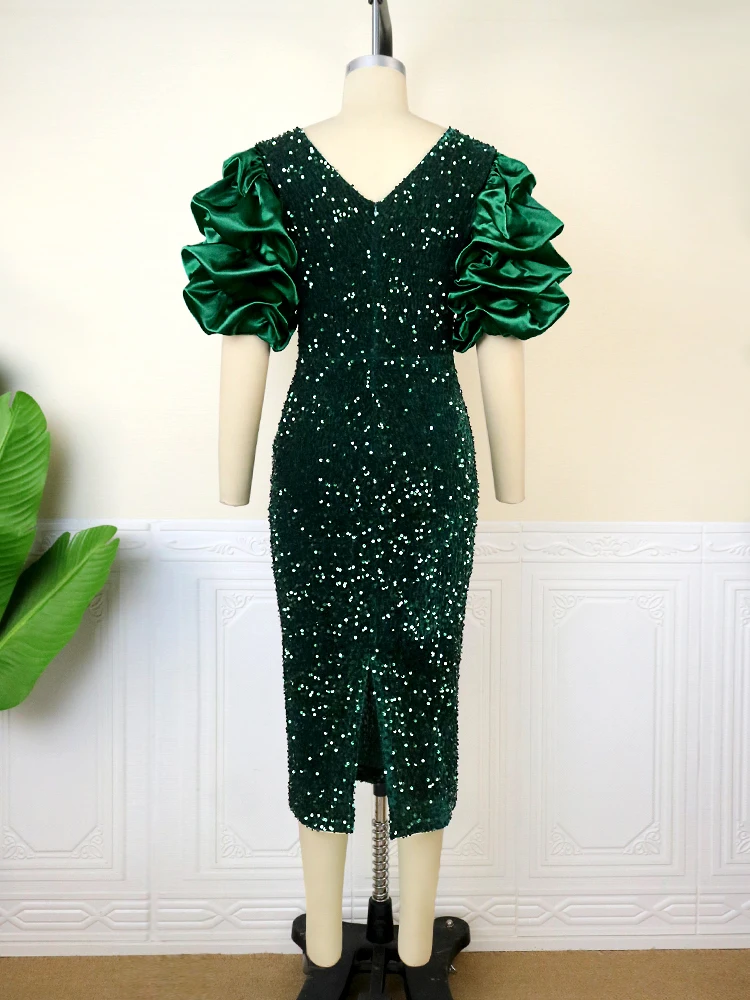 Polaoyi Sexy Emerald Green Sequin Cocktail Wrap Dress For Women