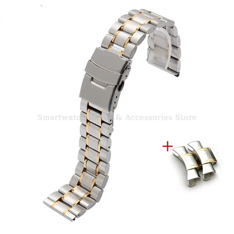 Elegant Stainless Steel Curved End Watch Bracelet with Metal Folding Buckle