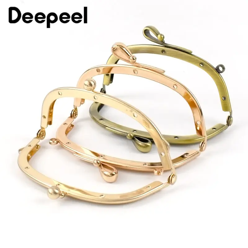 5Pcs Deepeel 10.5cm Metal Bag Handle Bow Bead Head Kiss Clasp DIY Handmade Sewing Brackets Purse Frame Handbag Strap Accessories