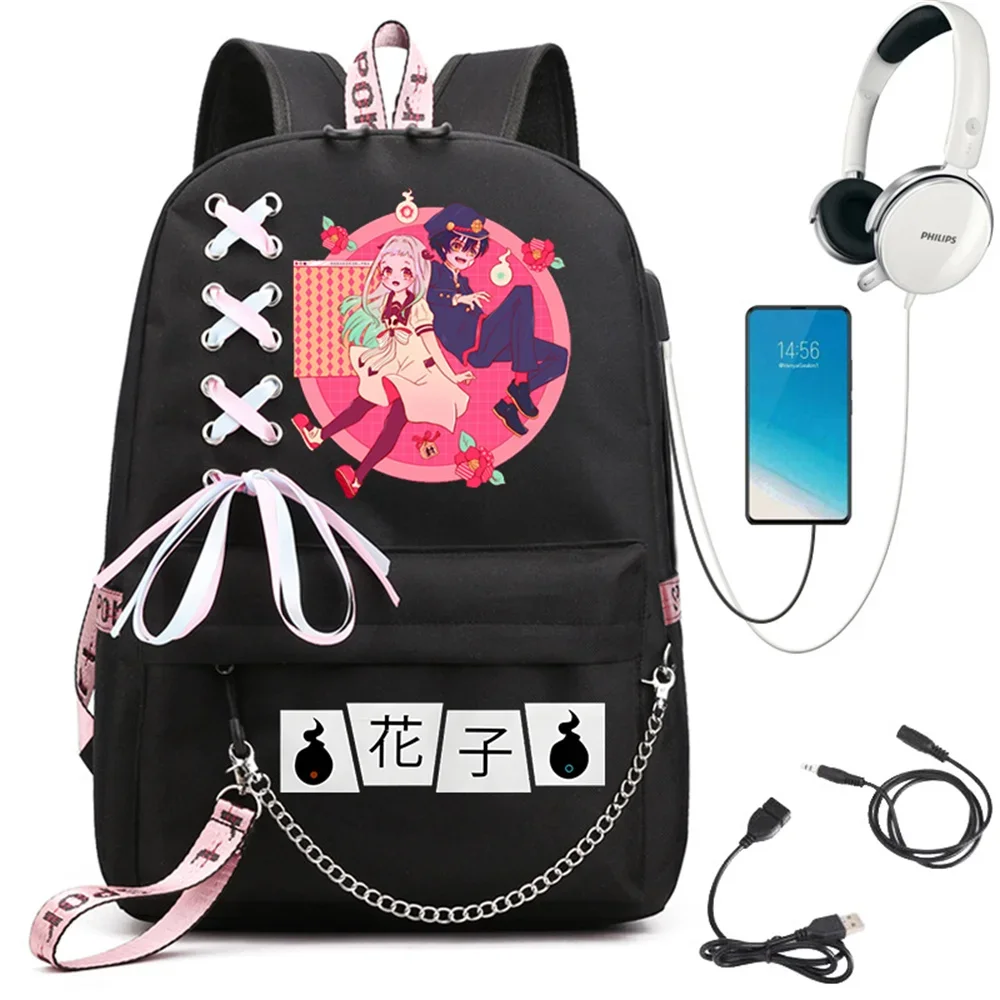 

Kawaii Backpack for Girls Usb Port School Bags Toilet-bound Hanako-kun Anime Teenager Shoulder Backpack Bag Mochilas Escolares