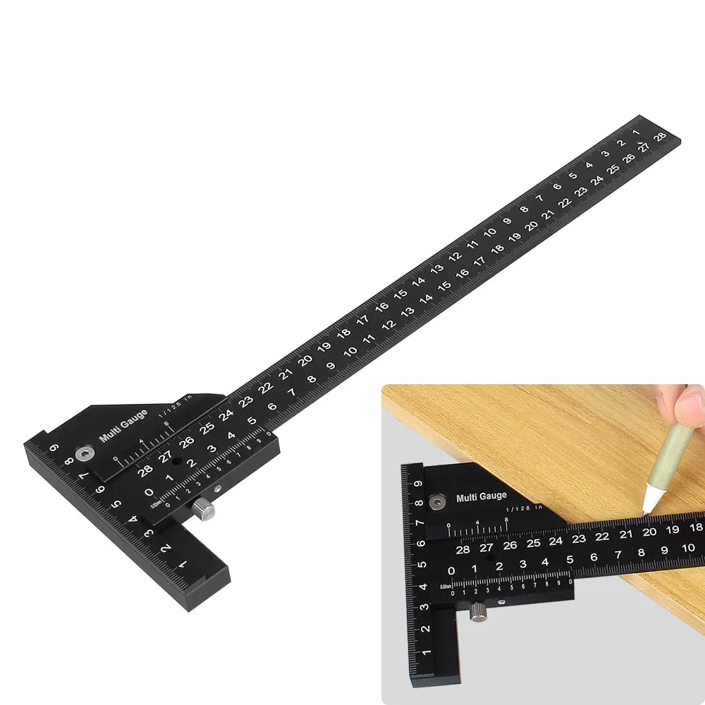 

Multifunction Woodworking Tool Aluminum Alloy Scribe Measuring Tools T Ruler Marking Depth Gauge Woodworking Sliding Gauge