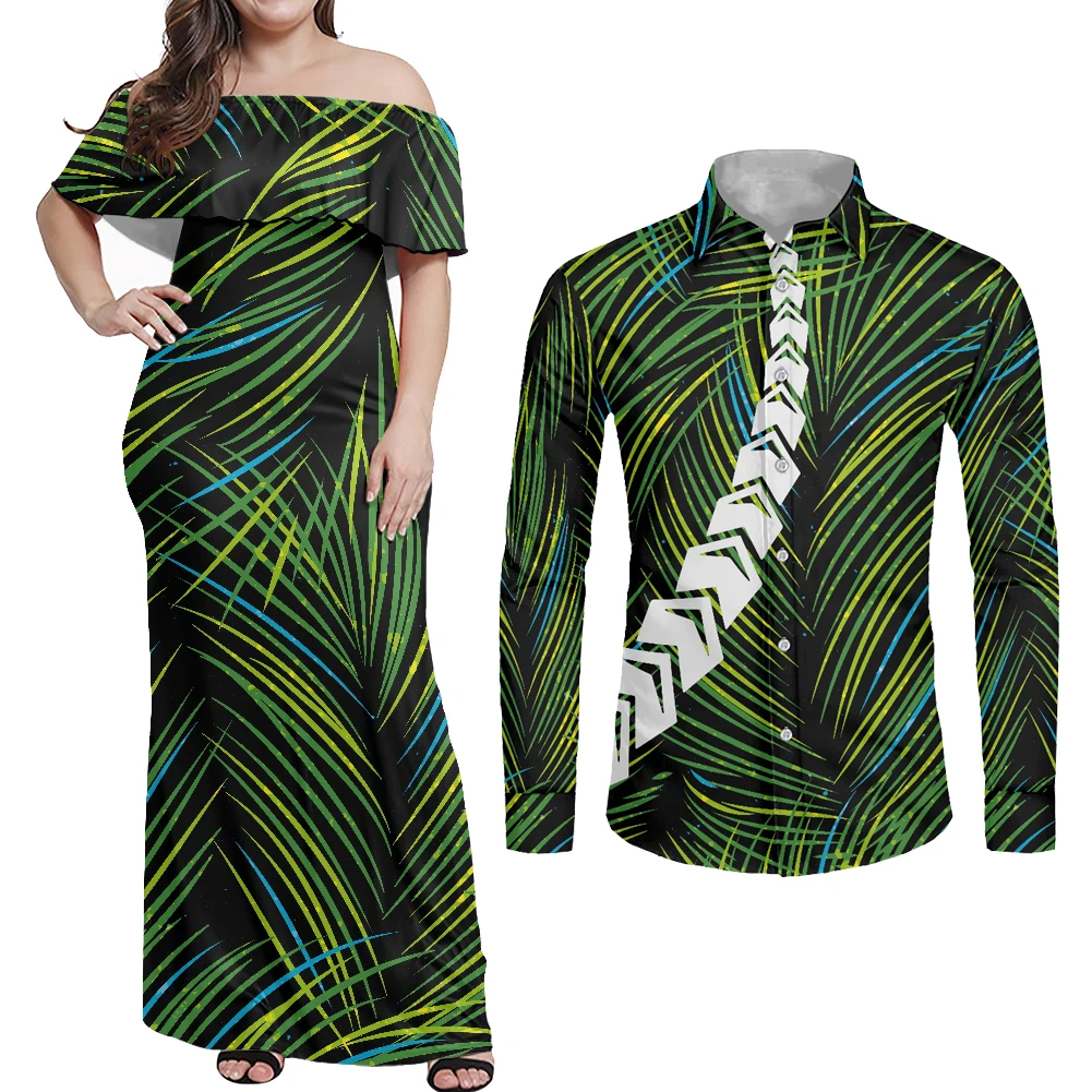 

Cumagical Green Samoan Tribal Couples Matching Summer Casual Maxi Dress Sexy Dresses Fashion Party Night Club Dress 2022
