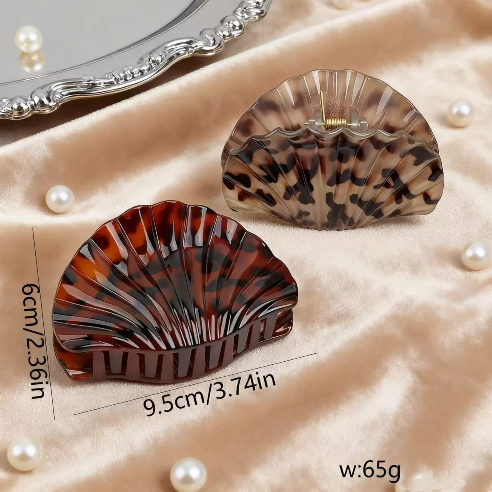 1PC Leopard Print Hair Claw Set, 3 Pcs Acrylic Scallop Hair Clamps,Stylish Daily Hair Accessories,Secure Hold Updo Hair Decor