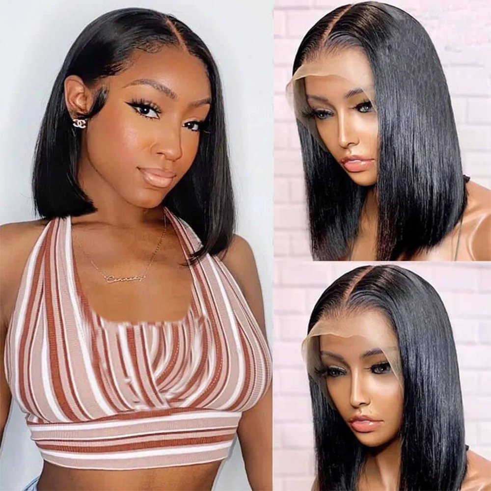 Human Hair Wig Brazilian 13*4 Lace Front Wig Short Remy Hair 4*4 Lace Short Bob Straight Wig for Women Swiss QT