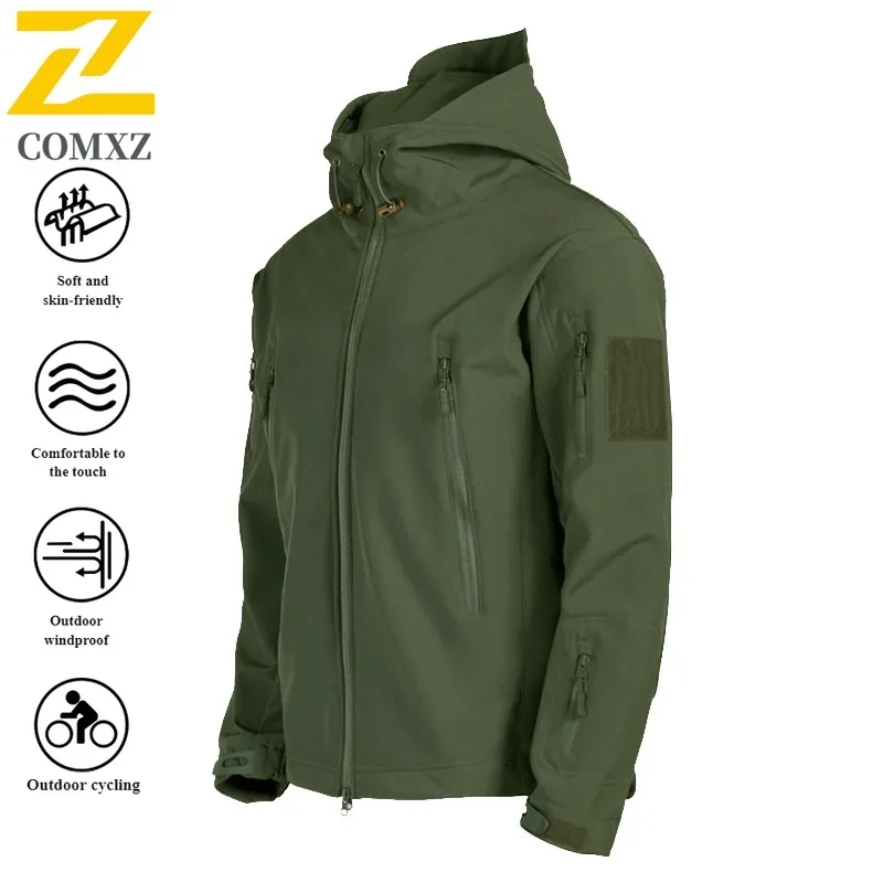 Men Shark Skin Softshell Jacket Windproof Waterproof Fleece Lined Outdoor Coat Thermal Breathable Hiking Tactical Windbreaker​