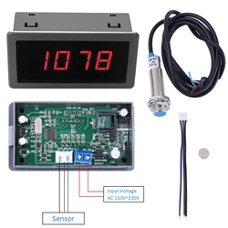 4 Digital LED Display Tachometer Gauge RPM Speed Meter Hall Proximity Switch Sensor NPN DC 5V/ DC 8-24V/ AC 110V 220V 30-9999RPM