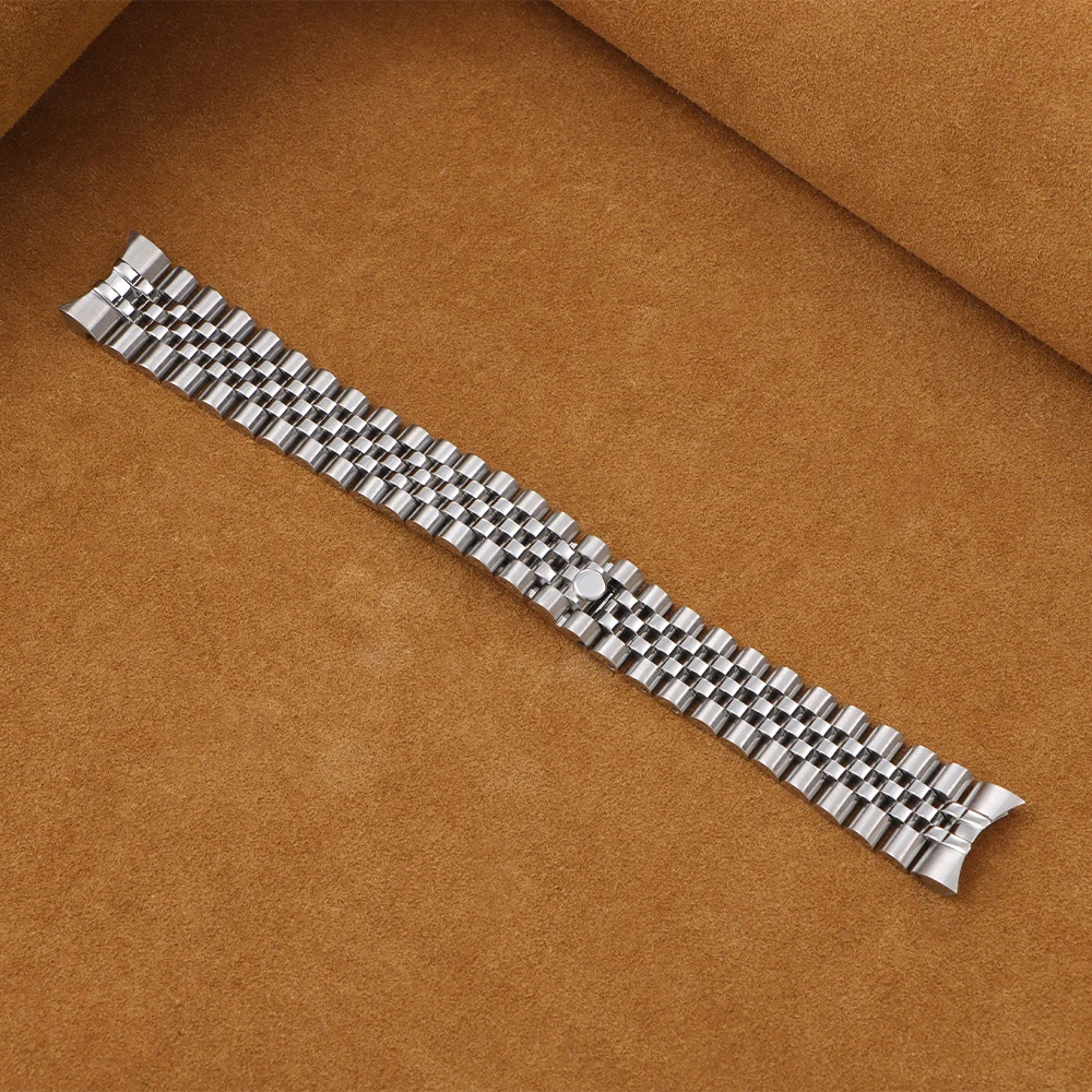 Solid Stainless Steel Curved End Watchband Strap for Jubilee Luxury Watches