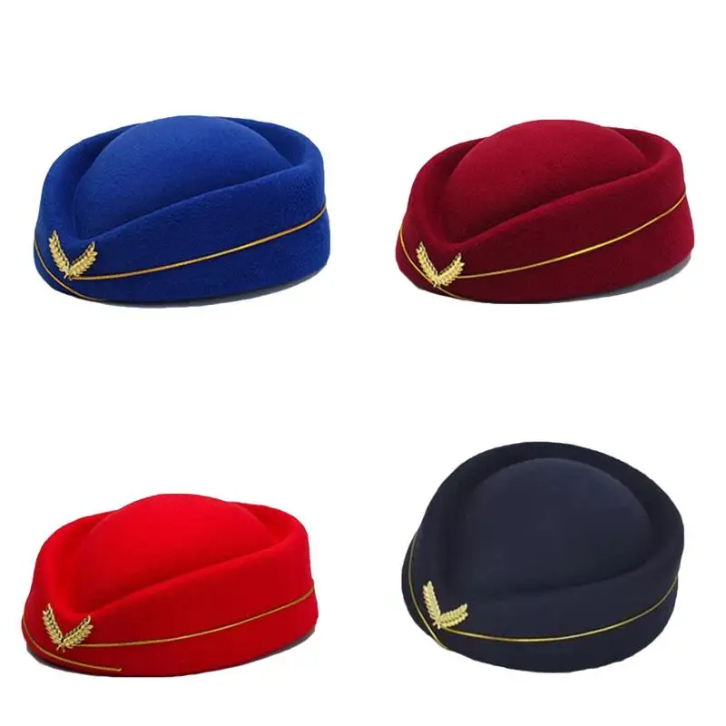Air Hostesses Hat Women's Fashion Wool Uniform Caps Girl's Fashion Band Hat For Uniform Caps Ladies New 2024 High Quality