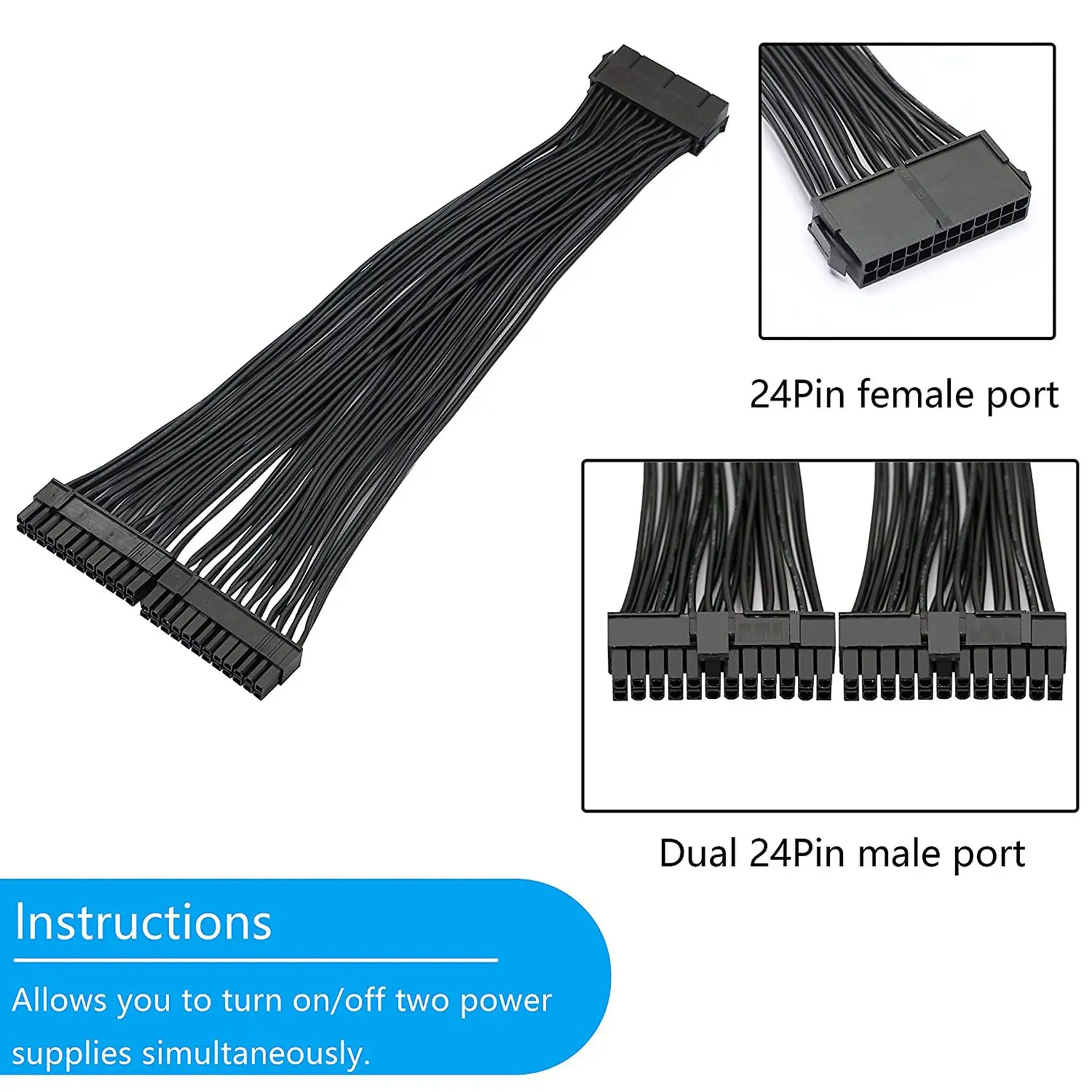 듀얼 PSU 전원 공급 장치, ATX 마더보드 스플리터 케이블, ATX 마더보드 익스텐션 케이블용 24 핀 (20 + 4)