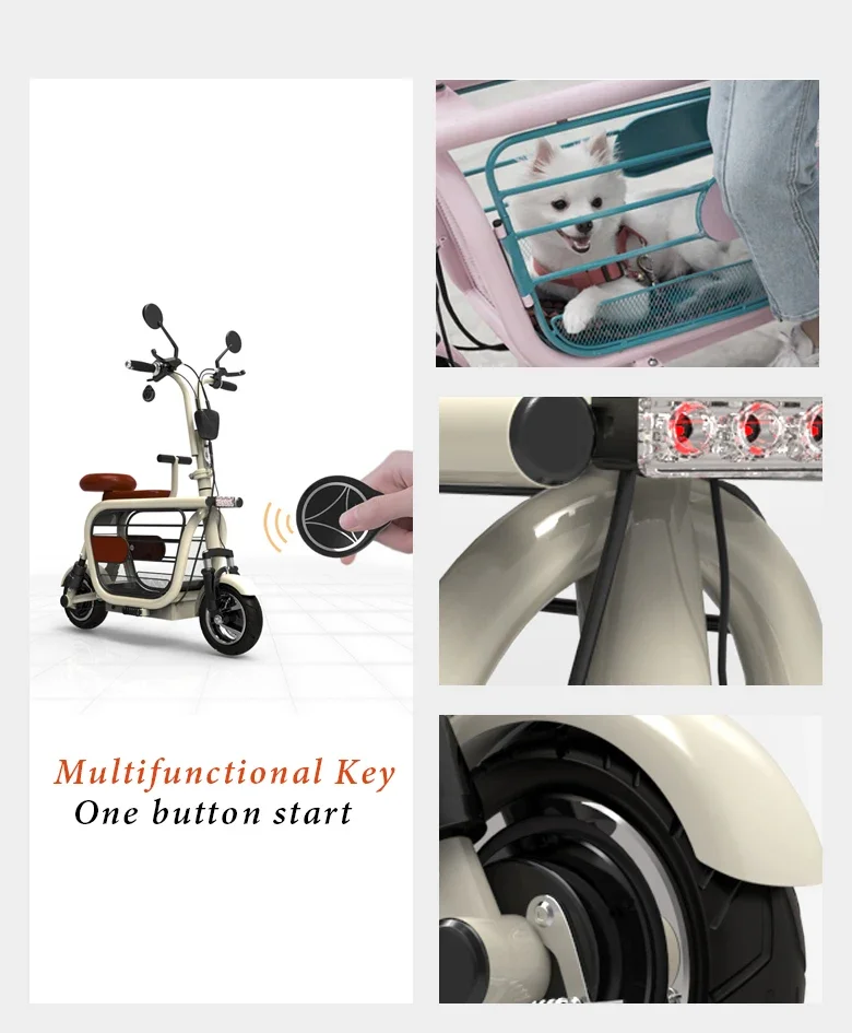 YIDI New Design Light Weight 500W Electric Bicycle Basket Folding Mini Pet Electric Scooter With Child Seat