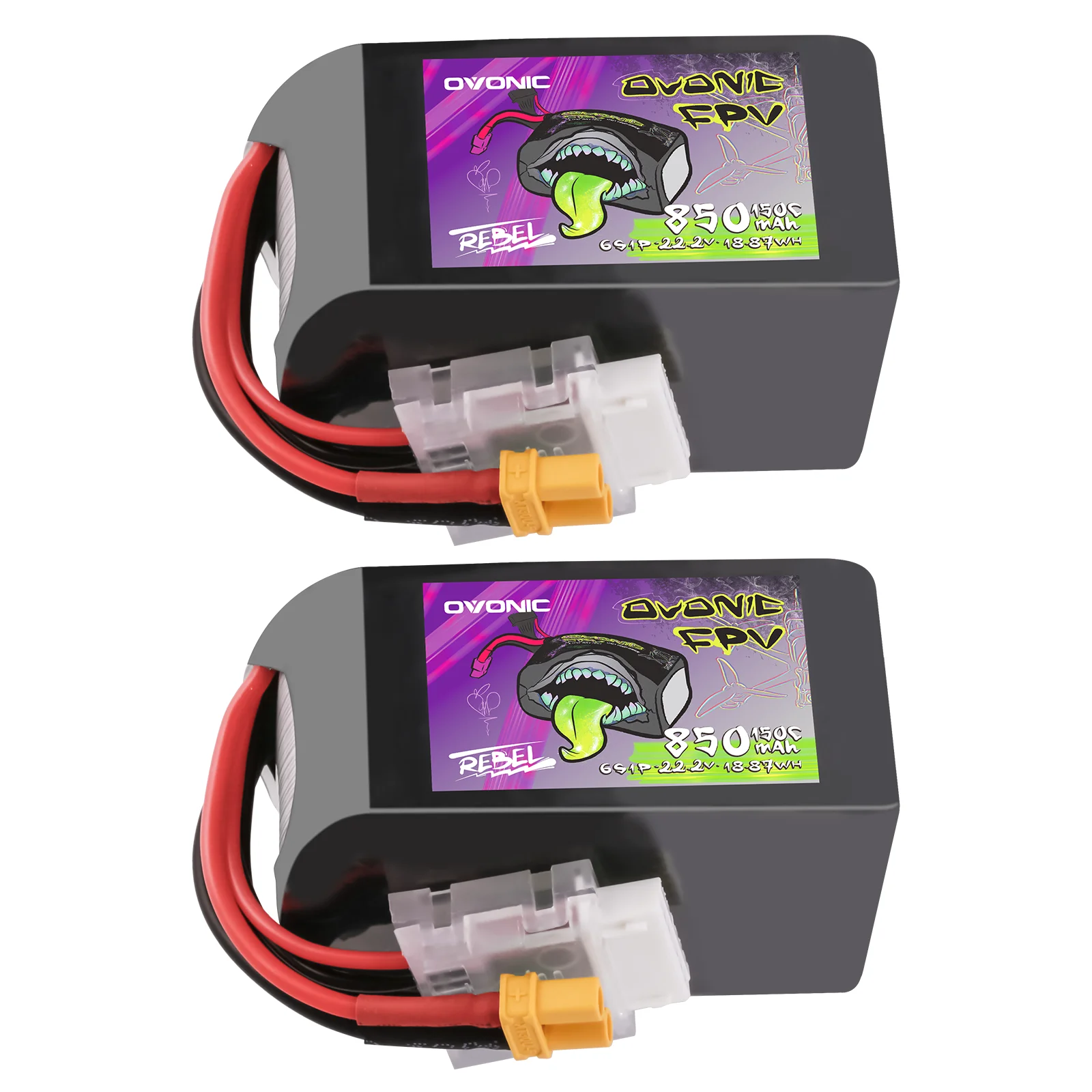 2X Ovonic Rebel 22.2V 150C 850Mah 6S Lipo Akku Xt30 Fuir 3-4 ''Fpv Quad Jet Drone