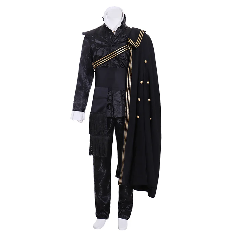 

Queen Elizabeth Tudor Period Medieval Men Cosplay Black Outfit Vintage Men's Costumes Medieval Renaissance Gown With Cape