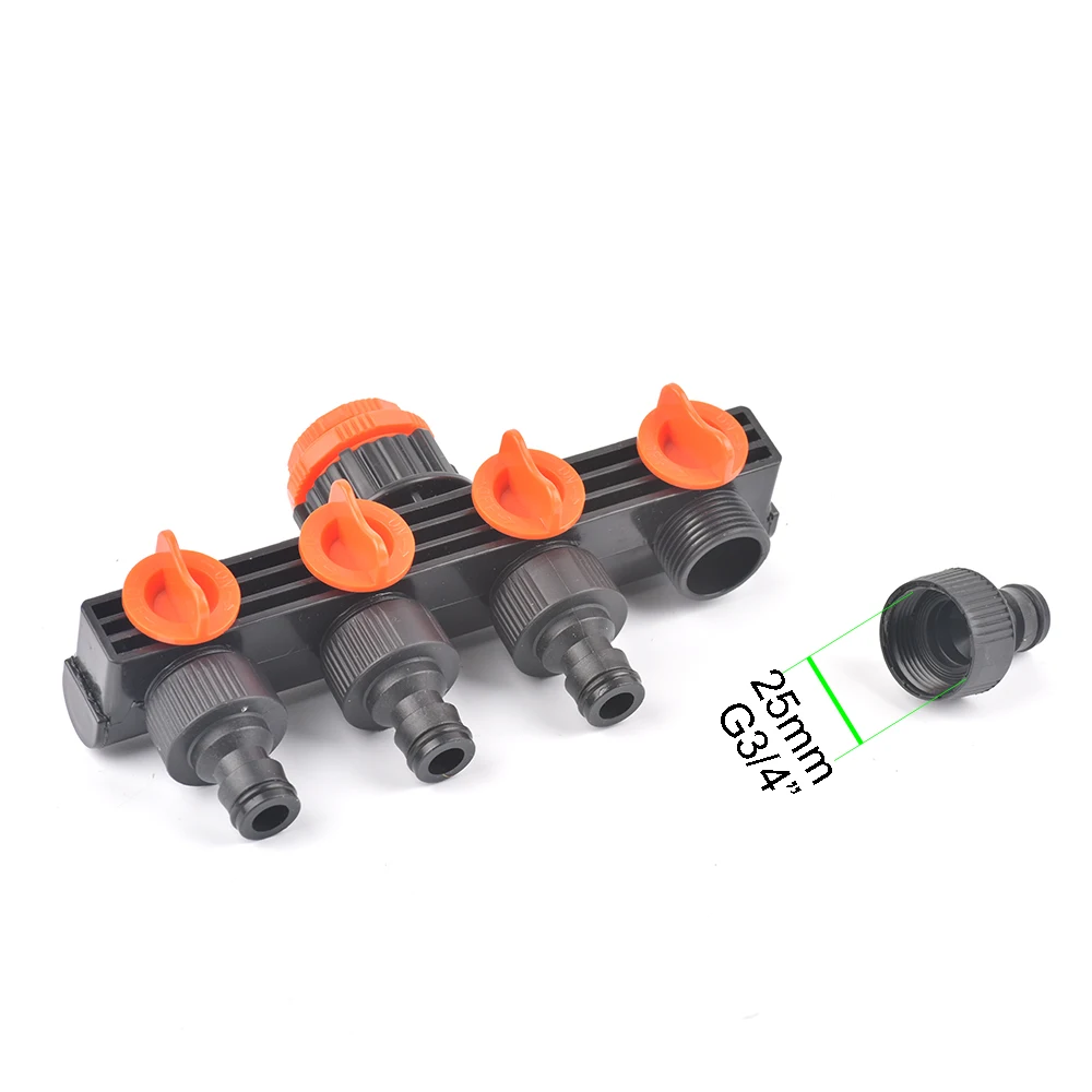 Description Picture 6 of item1"3/4"1/2" Inch Female Thread 4 Way Hose Splitters For Automatic Watering Water Pipe Linker Timer Garden Water Irrigation Tool
