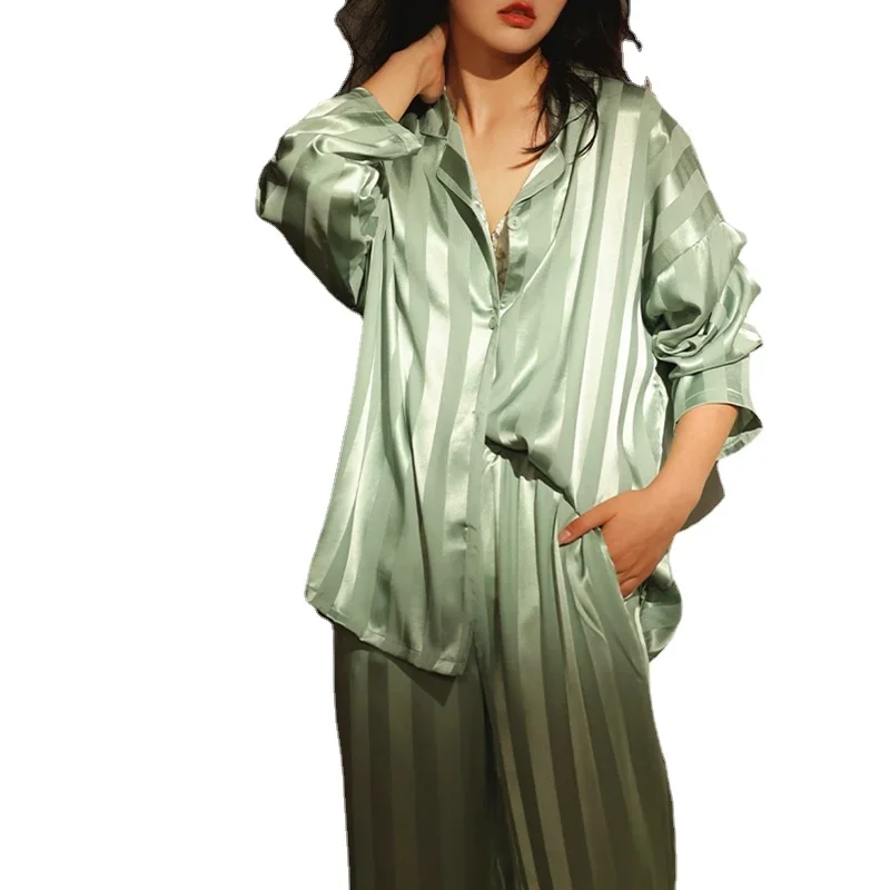 

Women Pajama Sets Long Sleeve Top Trousers Silk Home Suit Spring Loose Cotton Casual Sleepwear Korean Pajamas Set