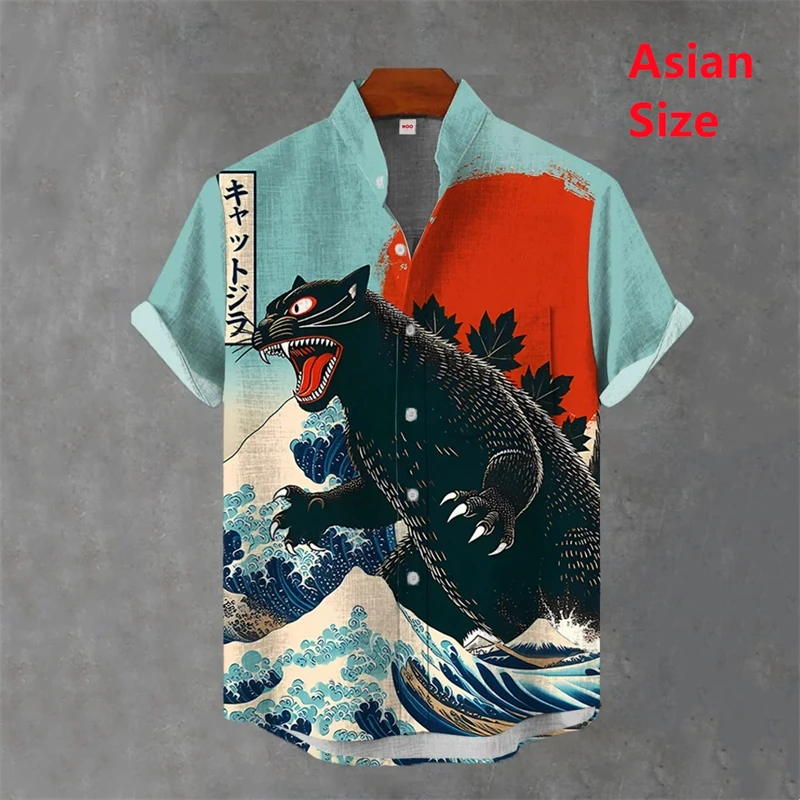 Visesunny Men's Hawaiian Shirt - Short Sleeve Vintage Dinosaur Print Aloha Beach Shirt - View #3
