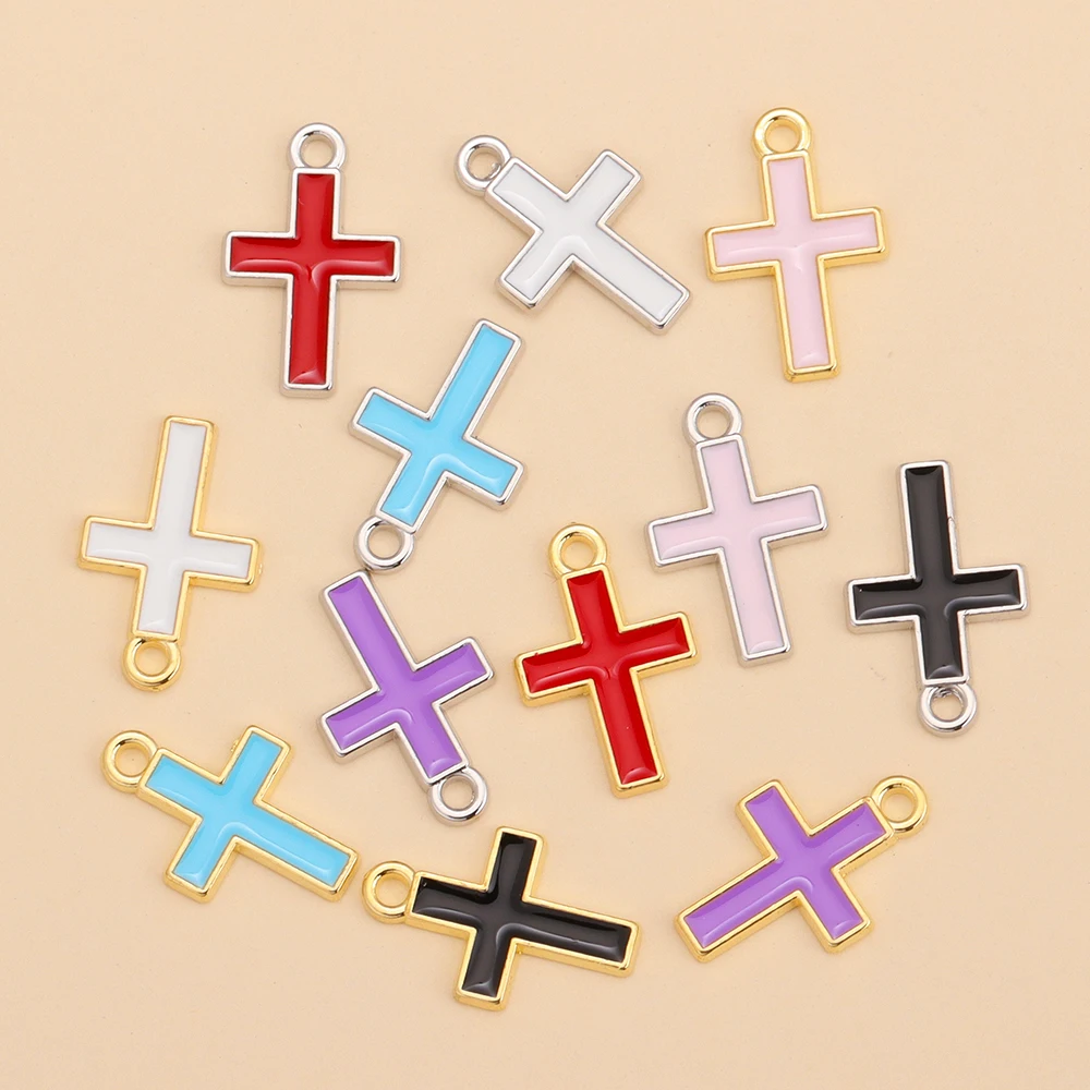 10 Teile/los Bunte Emaille Kreuz Charms Legierung Christian Kleine Anhänger für Ohrringe Armband Nette Charme Schmuck DIY Zubehör