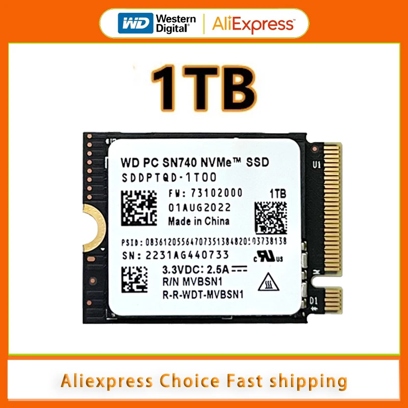  Western Digital WD SN740 1TB M.2 SSD 2230 NVMe PCIe Gen 4x4 SSD for Microsoft Surface ProX Surface Laptop 3 Steam Deck 