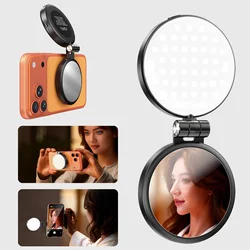 Enhanced Magnetic Selfie Ring Light with Mirror and Foldable LED Fill Light, 360° Adjustable (Black)