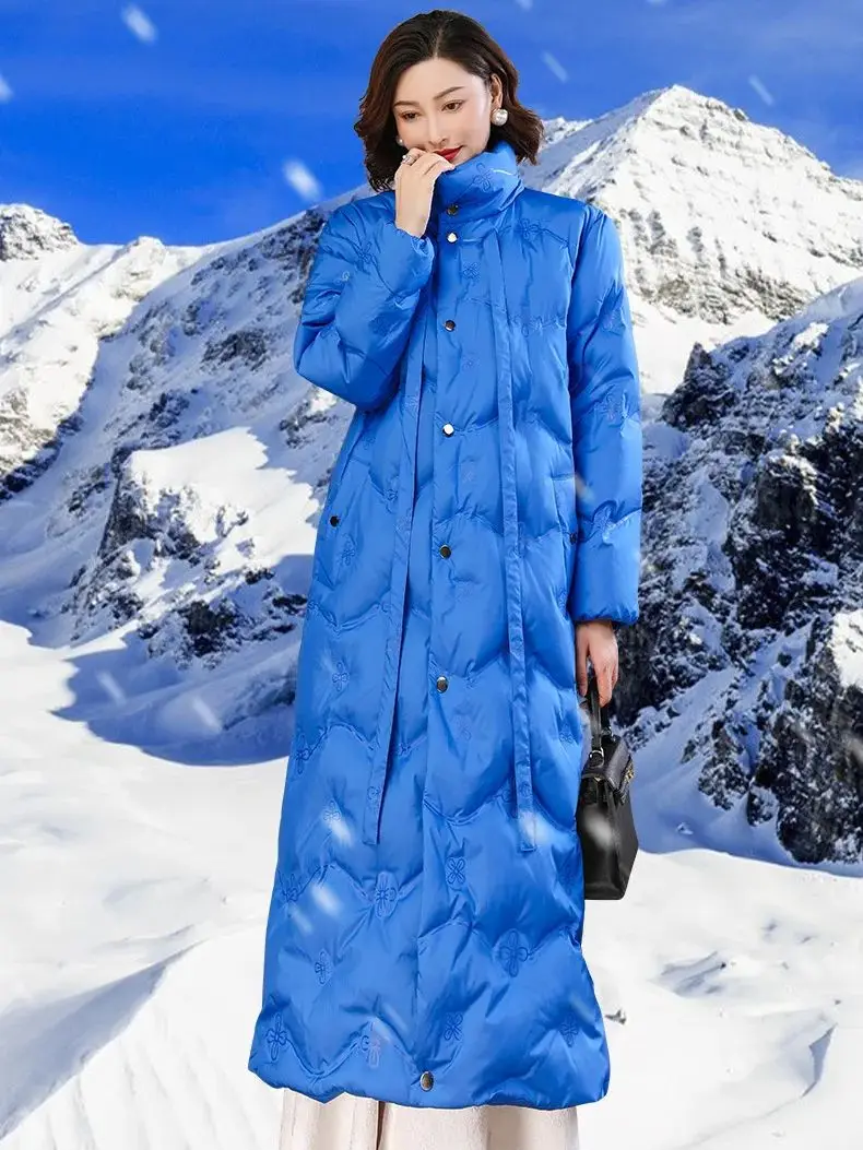 120cmGreatQualityDuckDownCoatsWinterWomensEmbroiderydown