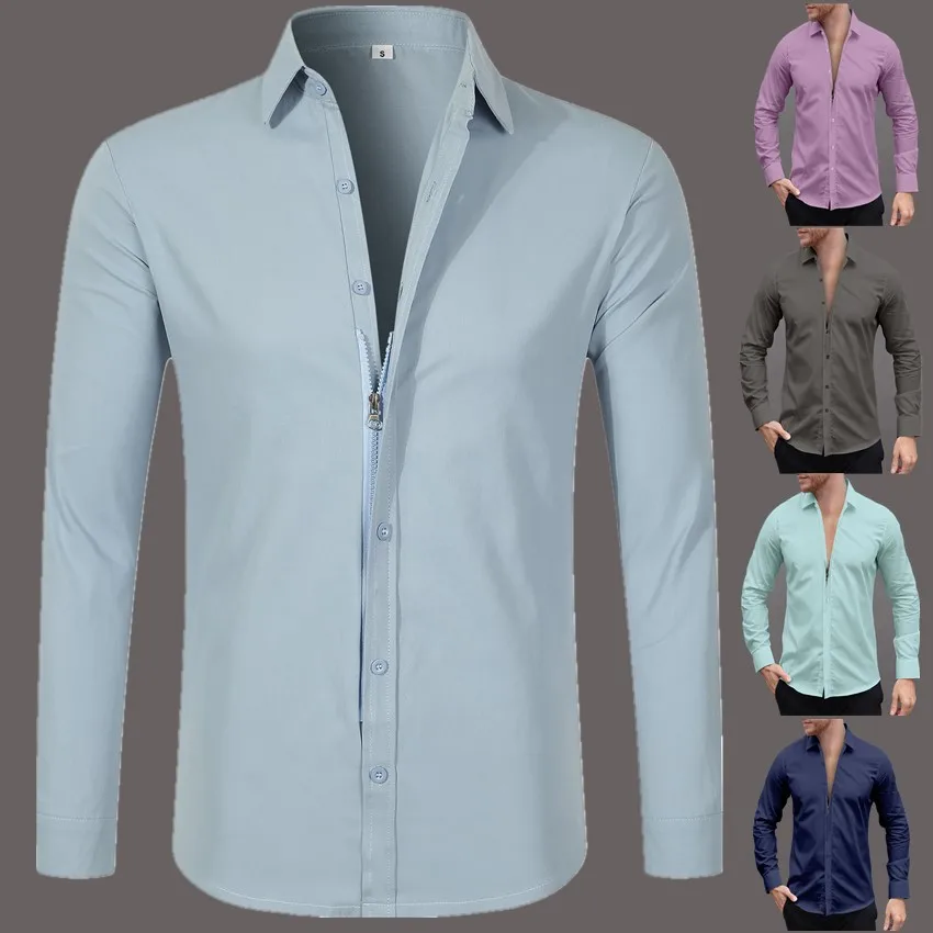 Men Casual Long Sleeve Zip Up Oxford Shirt