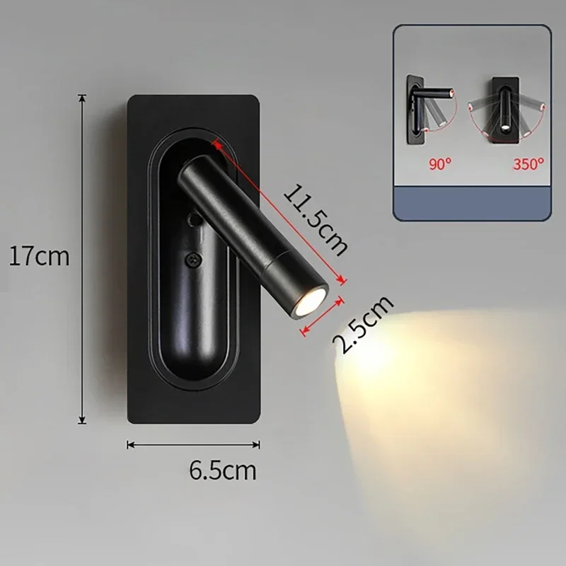 LED Ambient Reading Light Adjustable Recessed Wall Light Wide Voltage 85V-265V Indoor Rotatable Bedside Reading led light,led wall lamp,wall light,led reading light