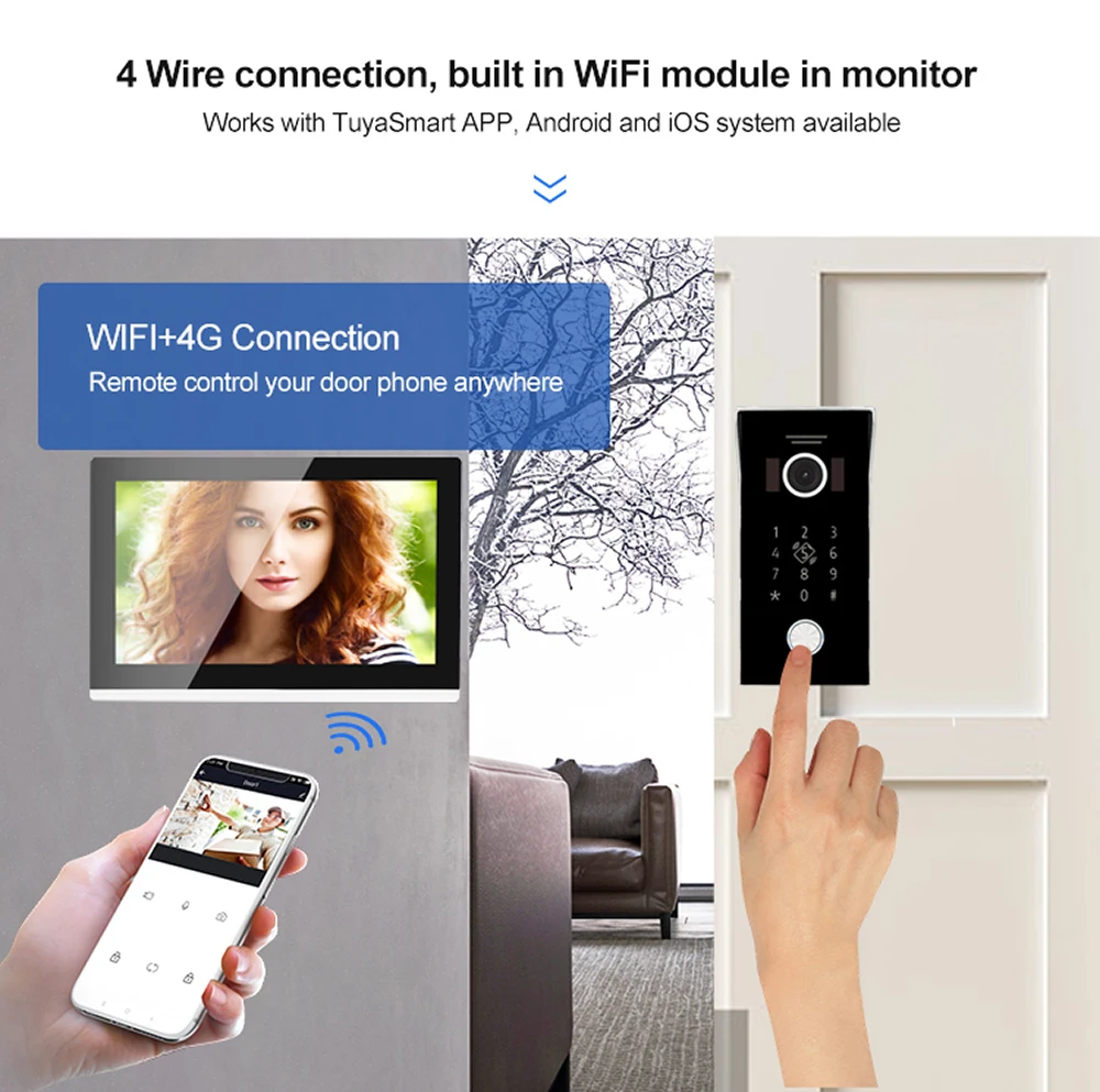 140333- HILIT Full HD video doorphone set, handset-free, with a colour  monitor 7”, card/proximity tags, operation via Tuya application-ORN