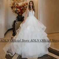 ADLN Ball Gown Wedding Dress Deep V Neck Sleeveless Applique Body RUffles Tulle Sweep Train Vestidos De Novia Bridal Dresses 1